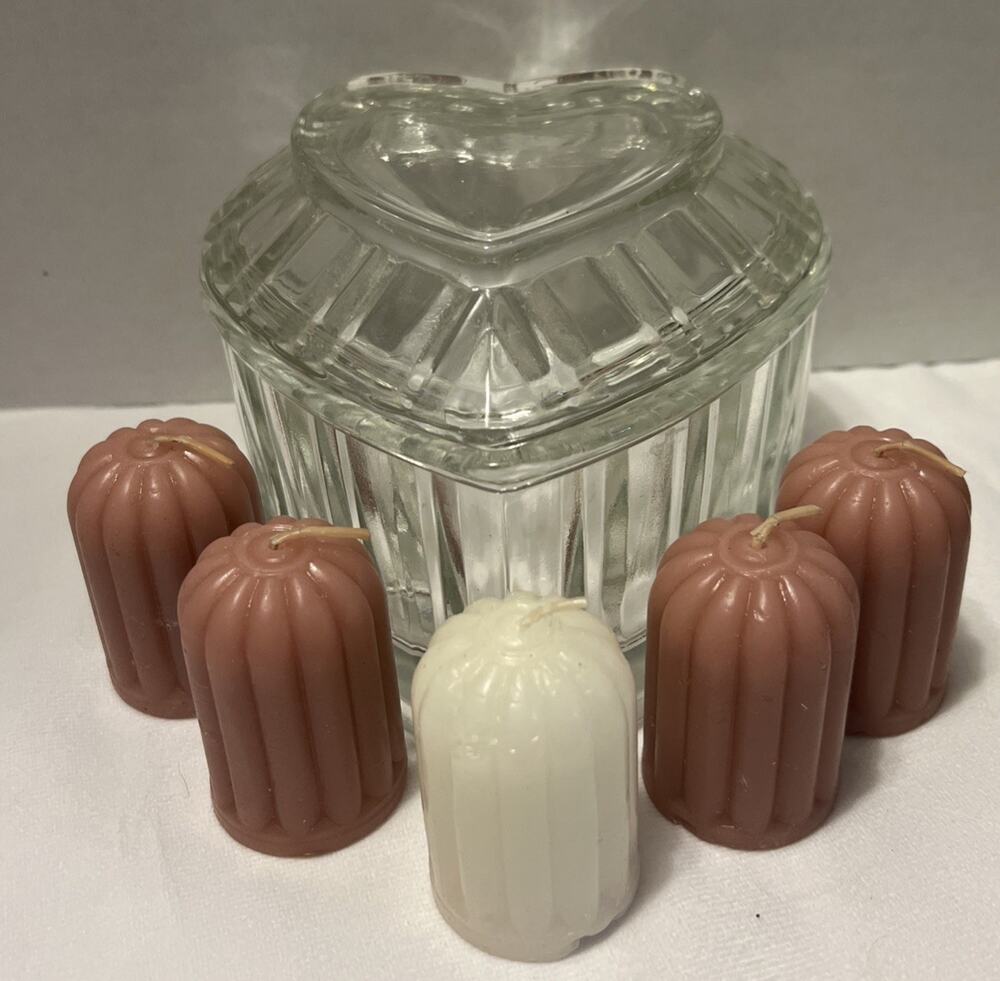 Vintage HOME INTERIOR HEART Homco CANDY DISH With 5 Homco Candles